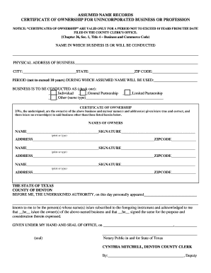 Denton County Dba Search  Form