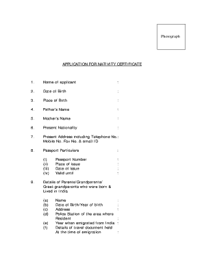 Nativity Certificate Application Form