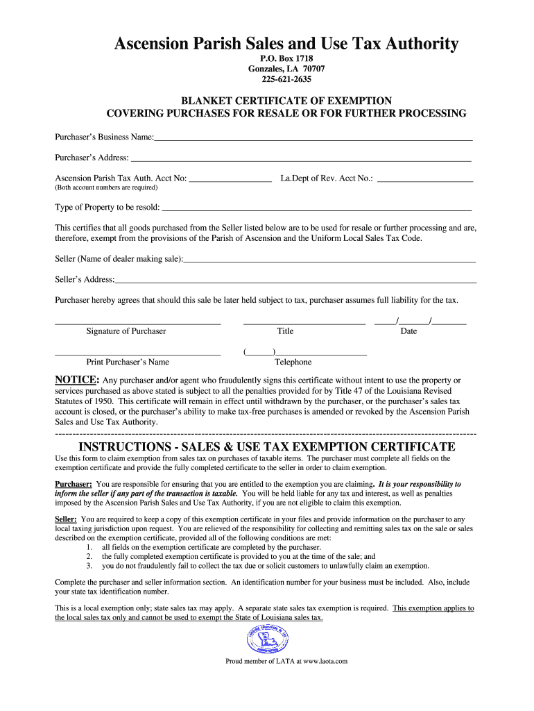 Ascension Parish Sales Tax Form