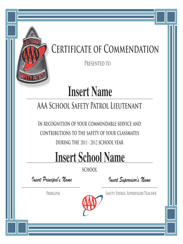 Aaa School Safety Patrol Certificate  Form