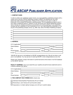 ASCAP PUBLISHER APPLICATION  Form