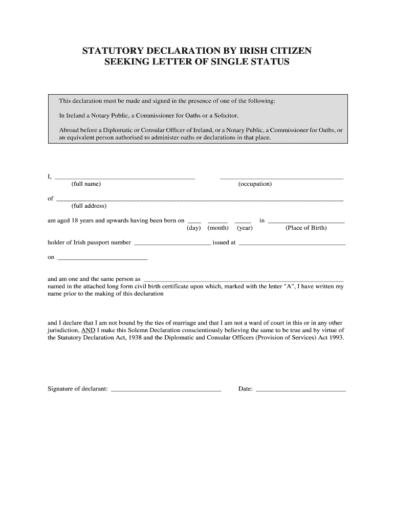 Single Declaration Letter  Form