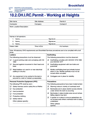  10 2 OH I RC Permit Working at Heights Brookfield Properties 2011