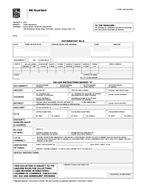 Documentary Bills Follow Instructions Marked &quot;x&quot; RBC Royal Bank  Form