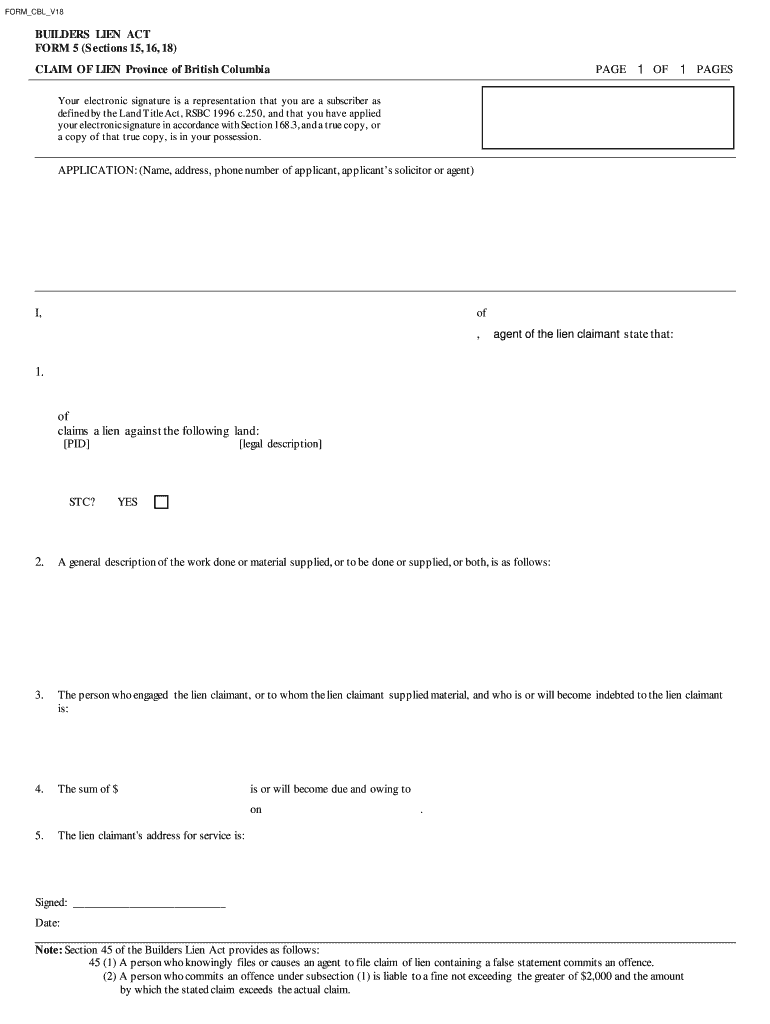 Builders Lien Act Form 5