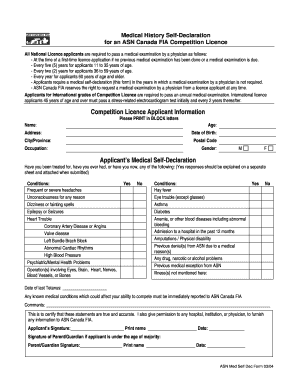  Medical Self Declaration Form 2004