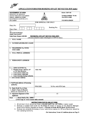 Kanpur Gun Factory Revolver Booking Form