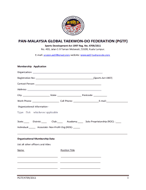 Taekwondo Admission Form PDF