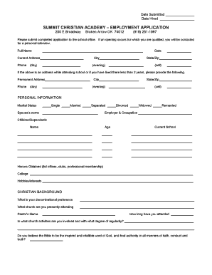 Employment Application Summit Christian Academy  Form