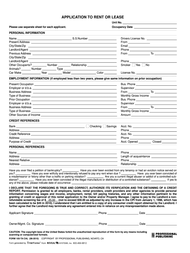 Professional Publishing Form 105