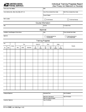 Training Progress Report  Form