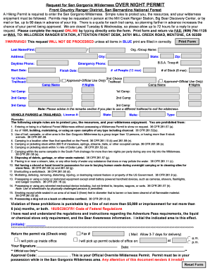 San Gorgonio Permit Availability  Form