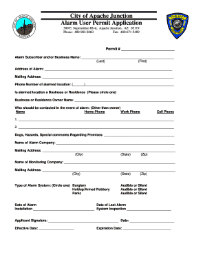 Alarm Permit Application by Clicking Here City of Apache Junction  Form