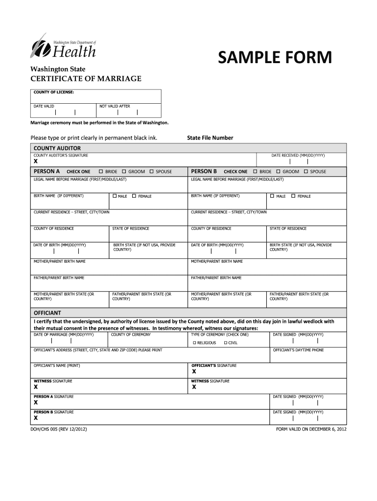  Washington State Marriage License 2012-2024