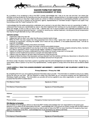 Visitor Waiver Form Redlynch Equestrian Association