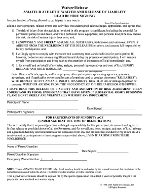 Slow Pitch Softball Waiver Form