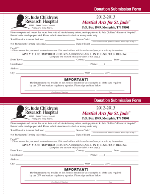 St Jude&#039;s Donation Address  Form