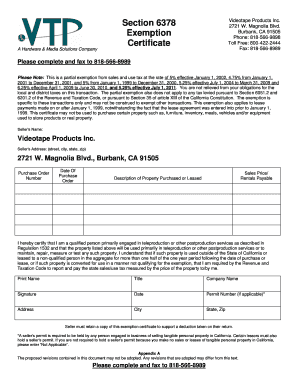 Section 6378 Exemption Certificate Form