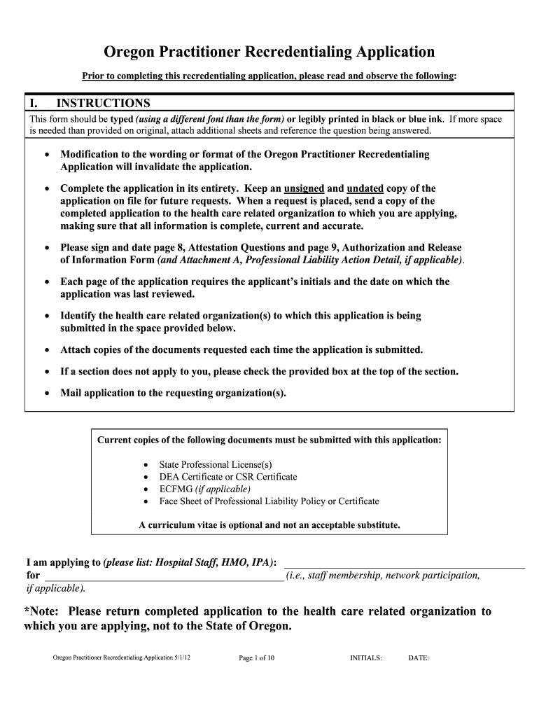 Oregon Practitioner Recredentialing Application Form