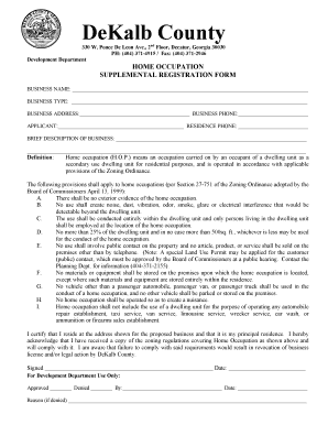Home Occupation Supplemental Registration Form DeKalb County