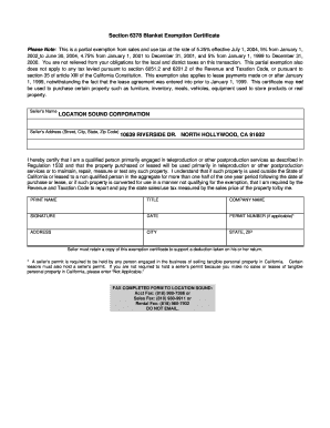 Section 6378 Exemption Certificate  Form