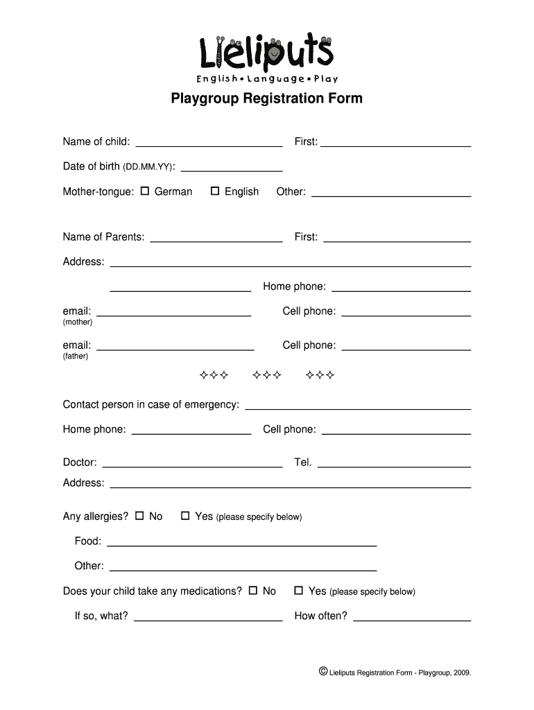 Playgroup Registration Form Lieliputs
