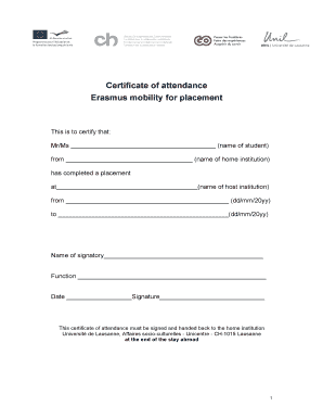 Erasmus Certificate of Attendance Template  Form