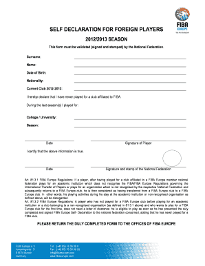 Fiba Self Declaration Form