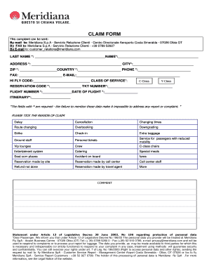 CLAIM FORM Meridiana