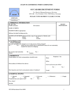 Occar Recruitment Form