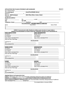 APPLICATION for ITALIAN CITIZENSHIP JURE SANGUINIS Form