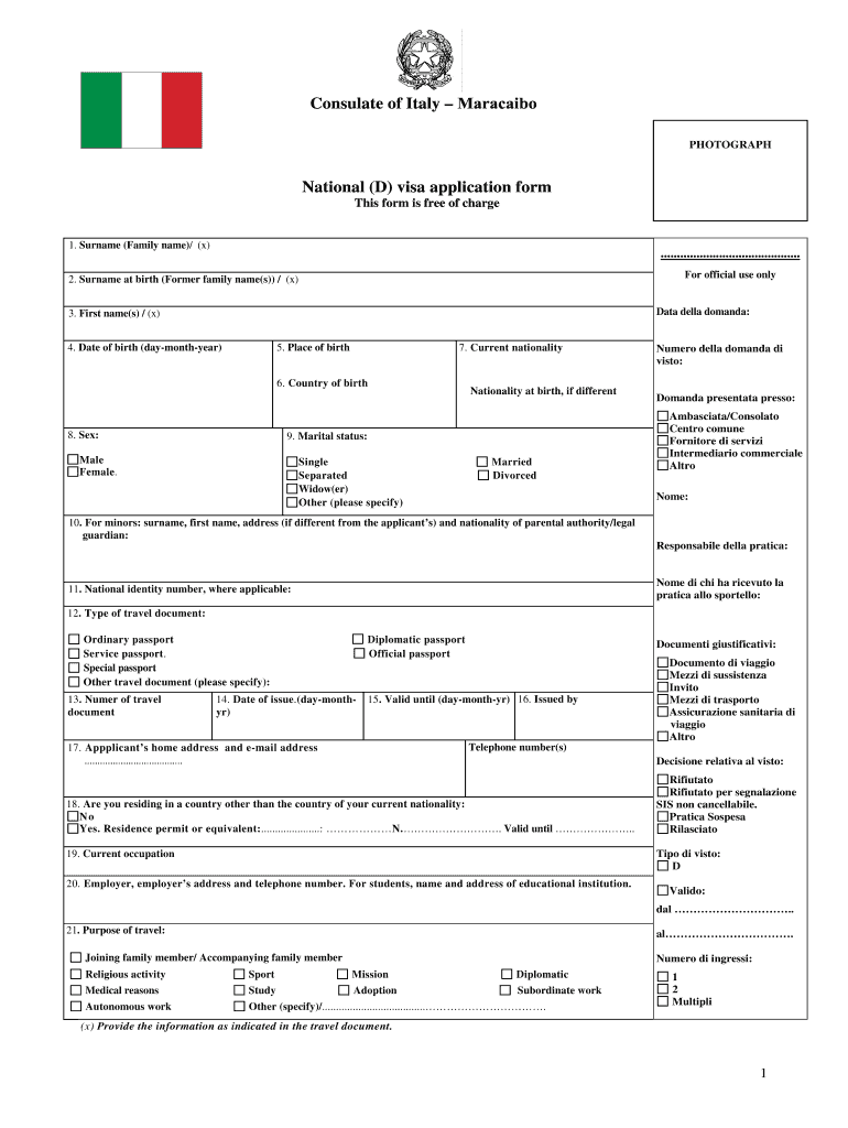 Italian Visa Application Form