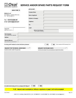 Spare Parts Request Form