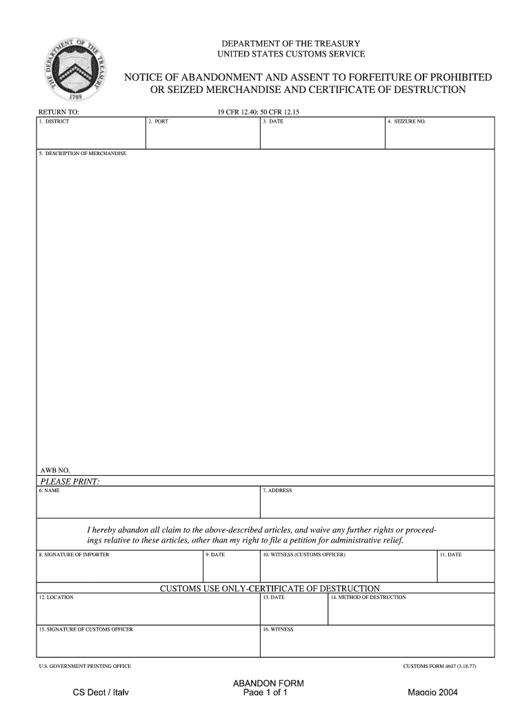 Cbp Form 4607