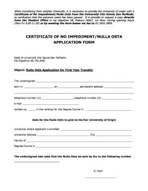 Nulla Osta Application Form