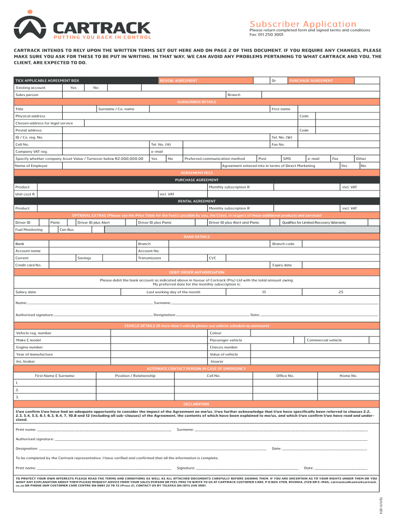  Cartrack Subscriber Application Form 2011