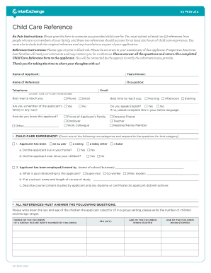 Inter Exchange Childcare Reference  Form