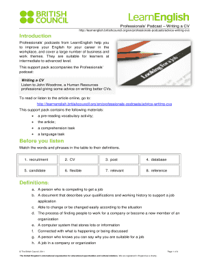 Writing a Cv British Council  Form