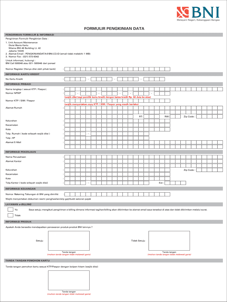 Alamat Email Perubahan Data Bni  Form