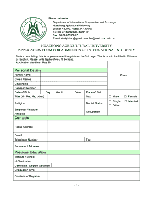 An Example of Filled University Form