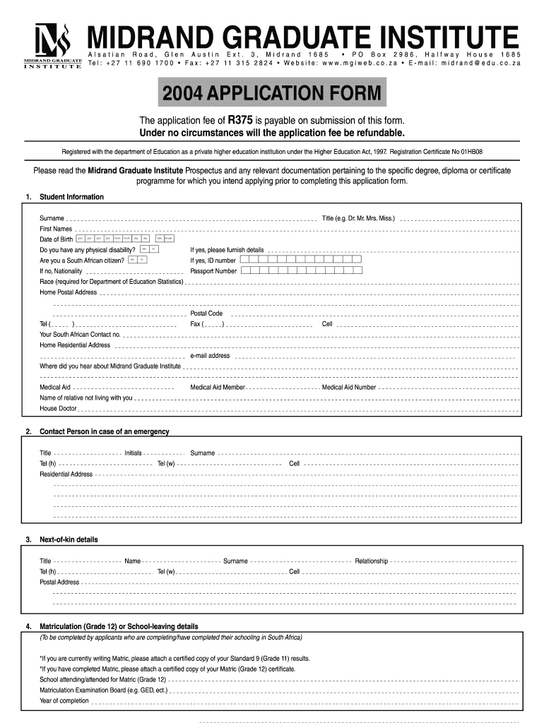 Midrand Graduate Institute Online Application  Form