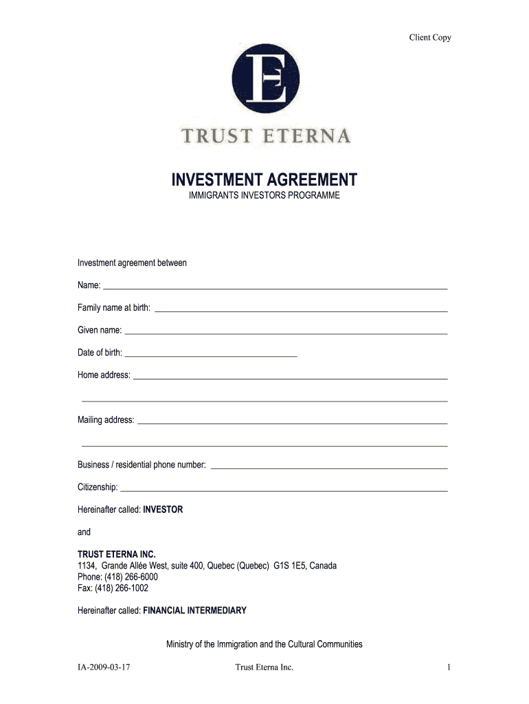  Investment Form Template 2009-2023