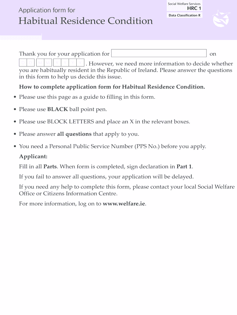  Habitual Residence Form 2011