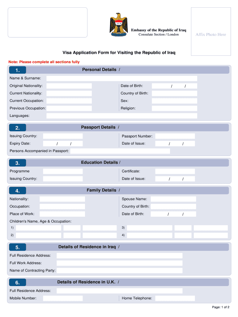 Iraq Visa Application Form