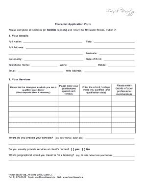 Therapist Application Form French Beauty Frenchbeauty