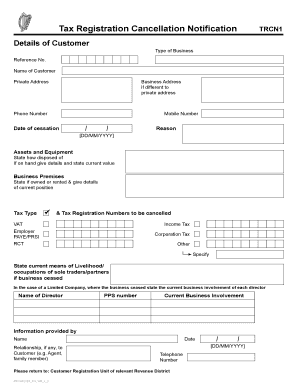 Tax Registration Cancellation Notification  Form