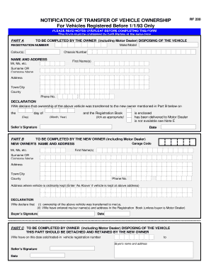 Change of Ownership Vehicle Form PDF