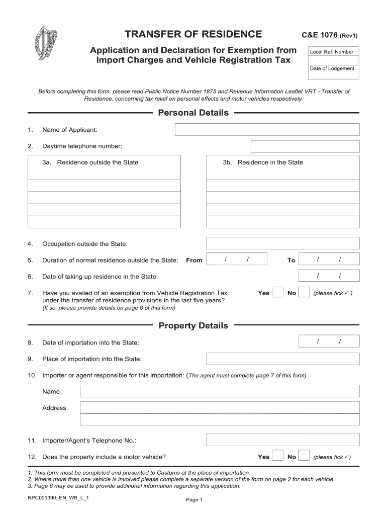 Ireland Transfer Residence  Form