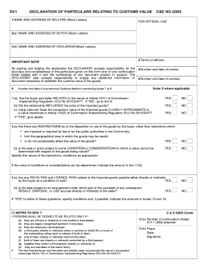 Document Customs Value  Form