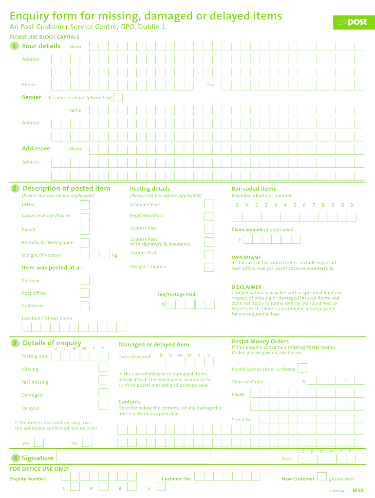 An Post M58 Form